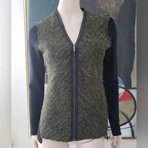 Elie Tahari | Tweed and Merino Zip-front Sweater